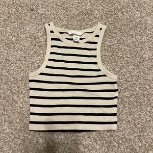 H&M Black and Cream Striped Tank Top
